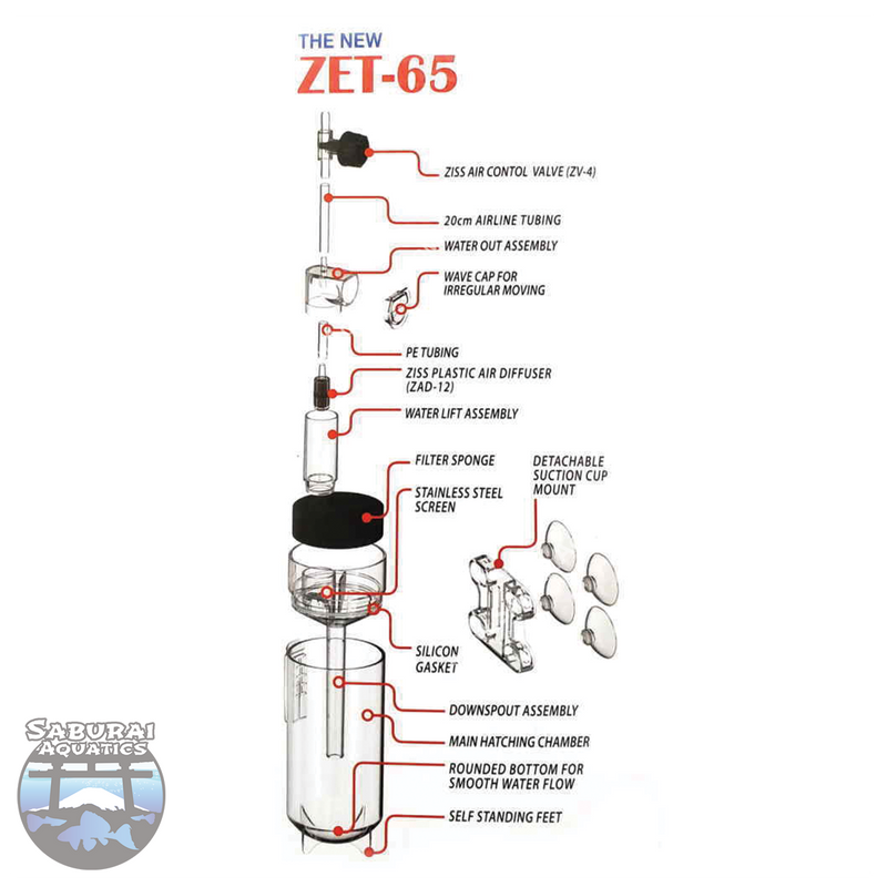 Diagram of the ZET-65 aquarium system with labeled components
